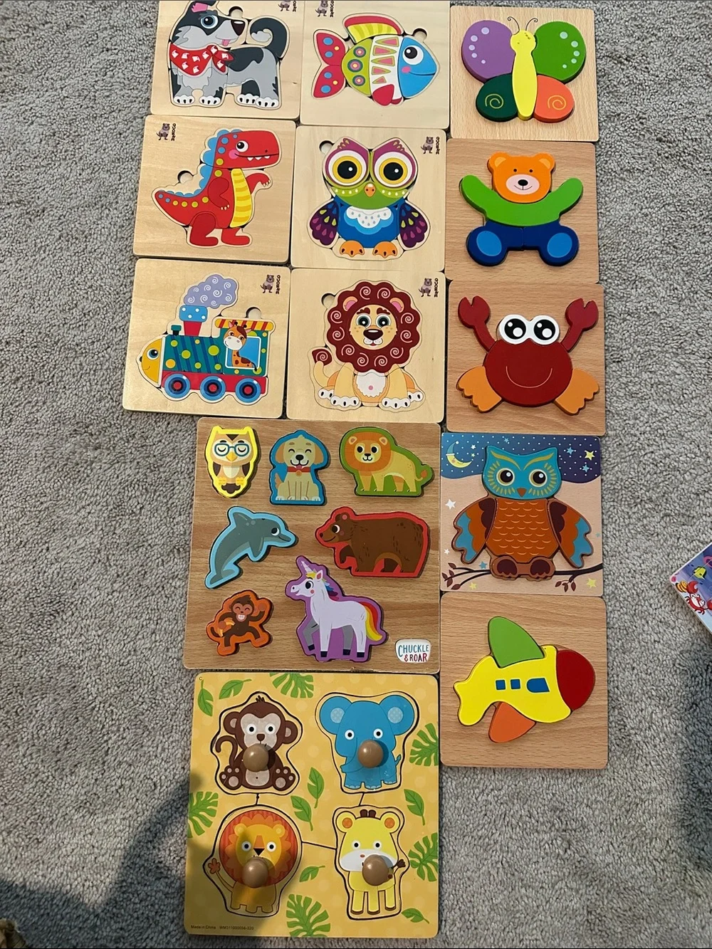 Lot of Wooden Animal & Vehicle Chunky Puzzle Set for Kids - Multicolor